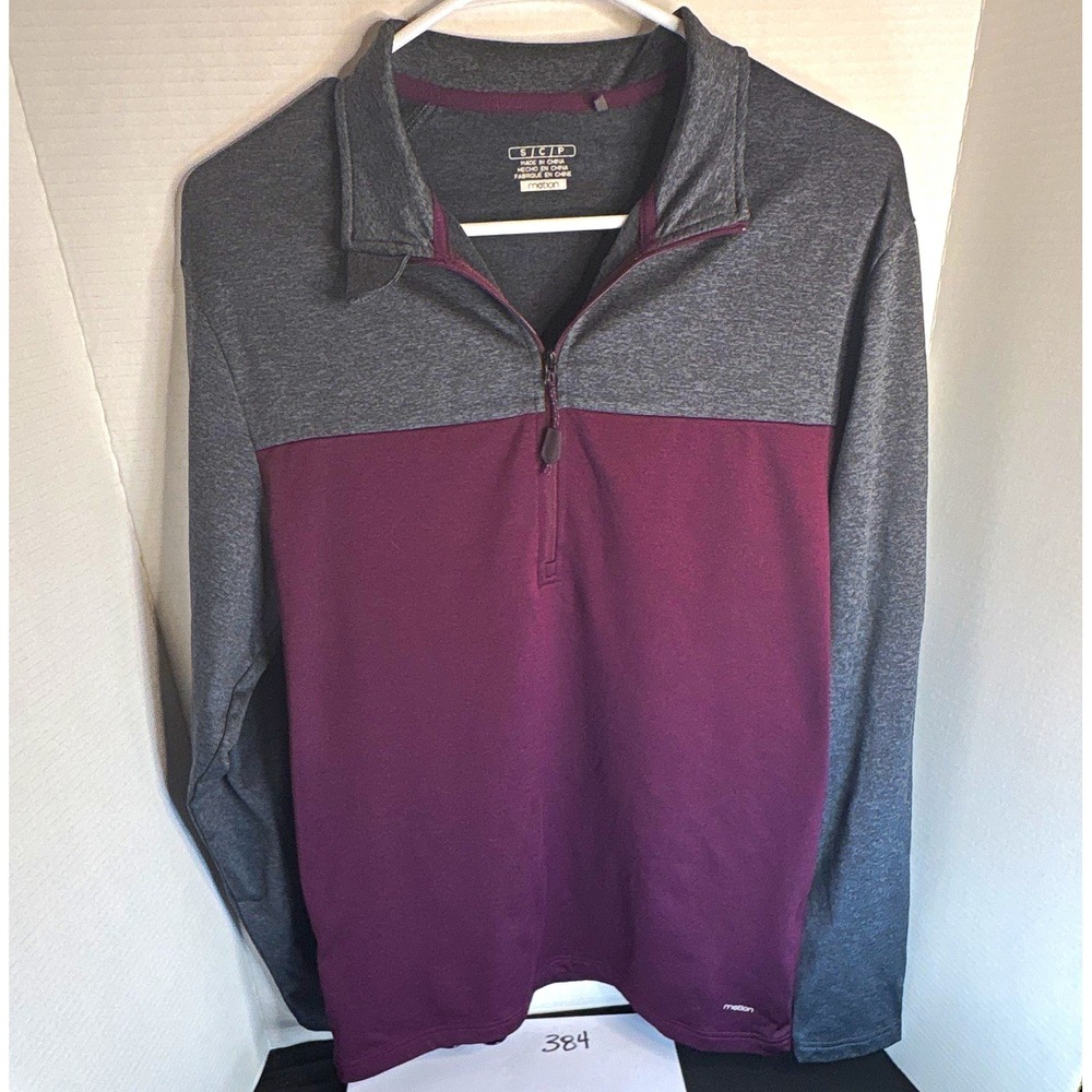 Motion Women's S Colorblock 1/4 Zip Mock Neck Raglan Pullover Purple Gray